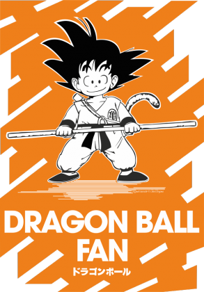 dragon ball fan, Son Goku z kijem w tle prostokąta