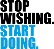 Koszulka "stop wishing..." męska, biała, niebieski napis