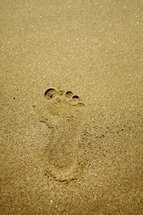 odbicie stopy na plaży